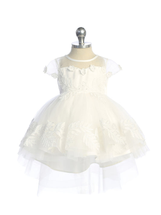 Infant Illusion Neckline and Cap Sleeves with a Lace Applique Bodice