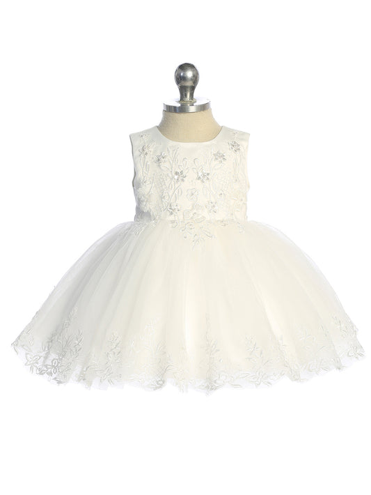 Infant Adorable lace applique bodice with 3D flowers and pearls Dress