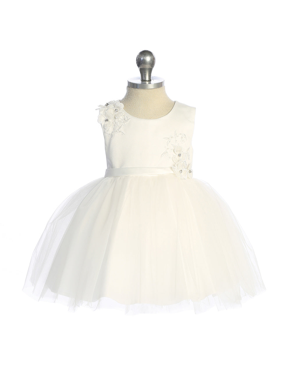 Infant Girls Mesh Overlay Bodice with 3D Flower Applique and Mesh Skirt