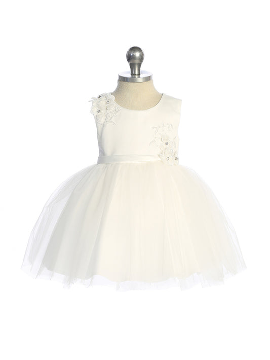 Infant Girls Mesh Overlay Bodice with 3D Flower Applique and Mesh Skirt
