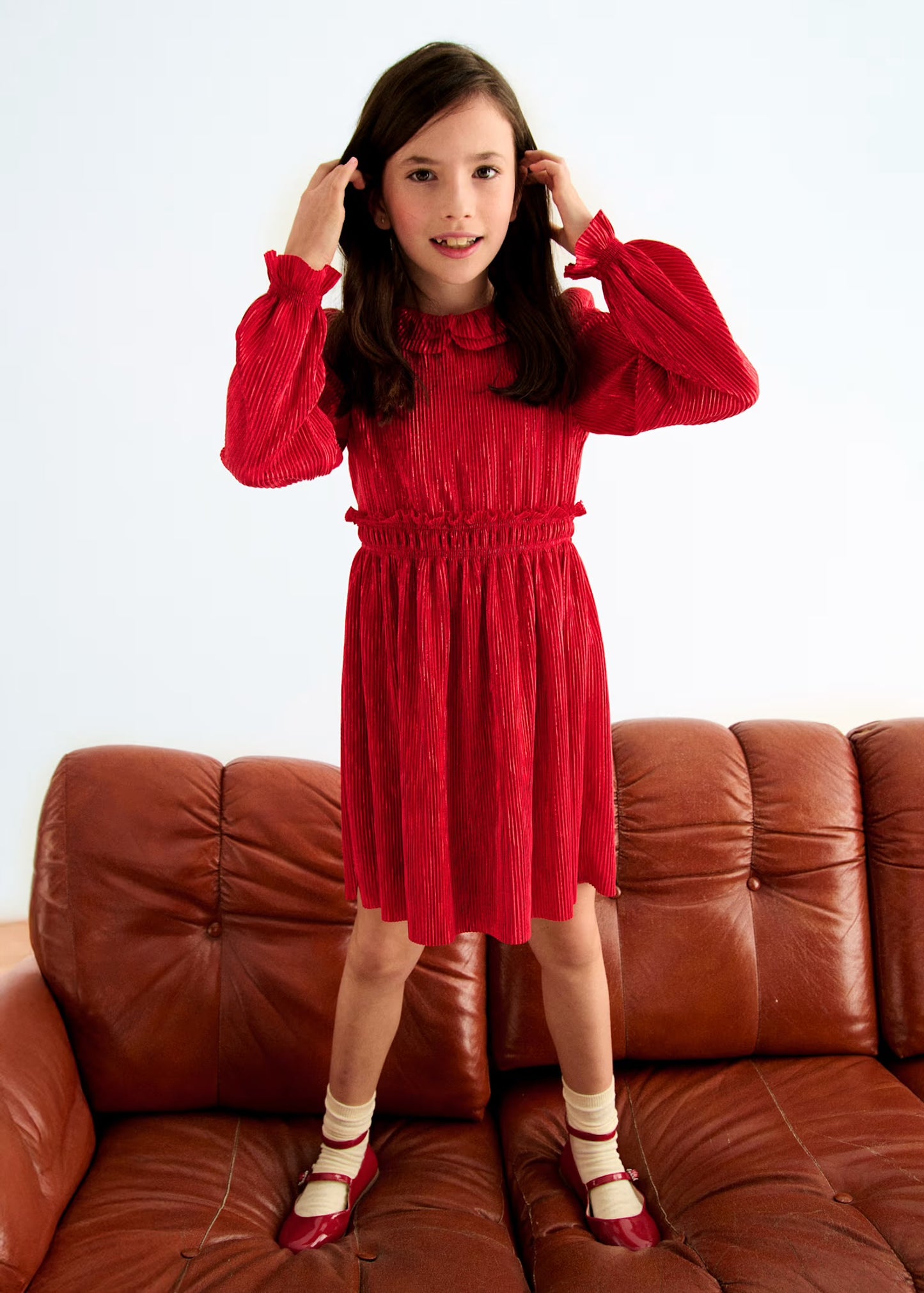 Abel & Lula Girl Pleated Knit Dress