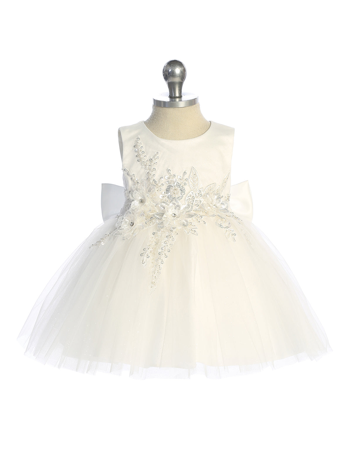 Infant Glitter Tulle Bodice with Bead and Sequin 3D Flowers Dress