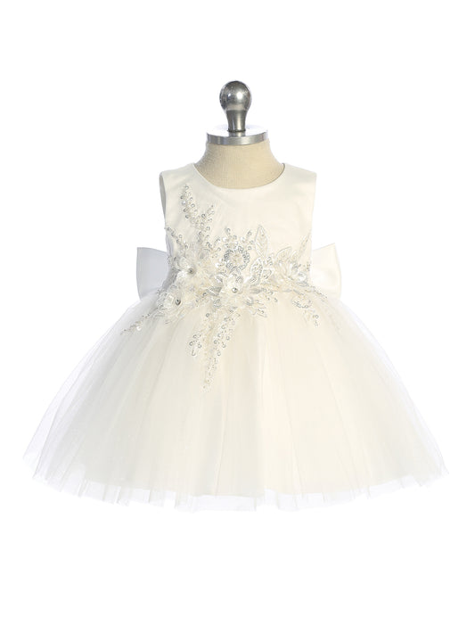 Infant Glitter Tulle Bodice with Bead and Sequin 3D Flowers Dress