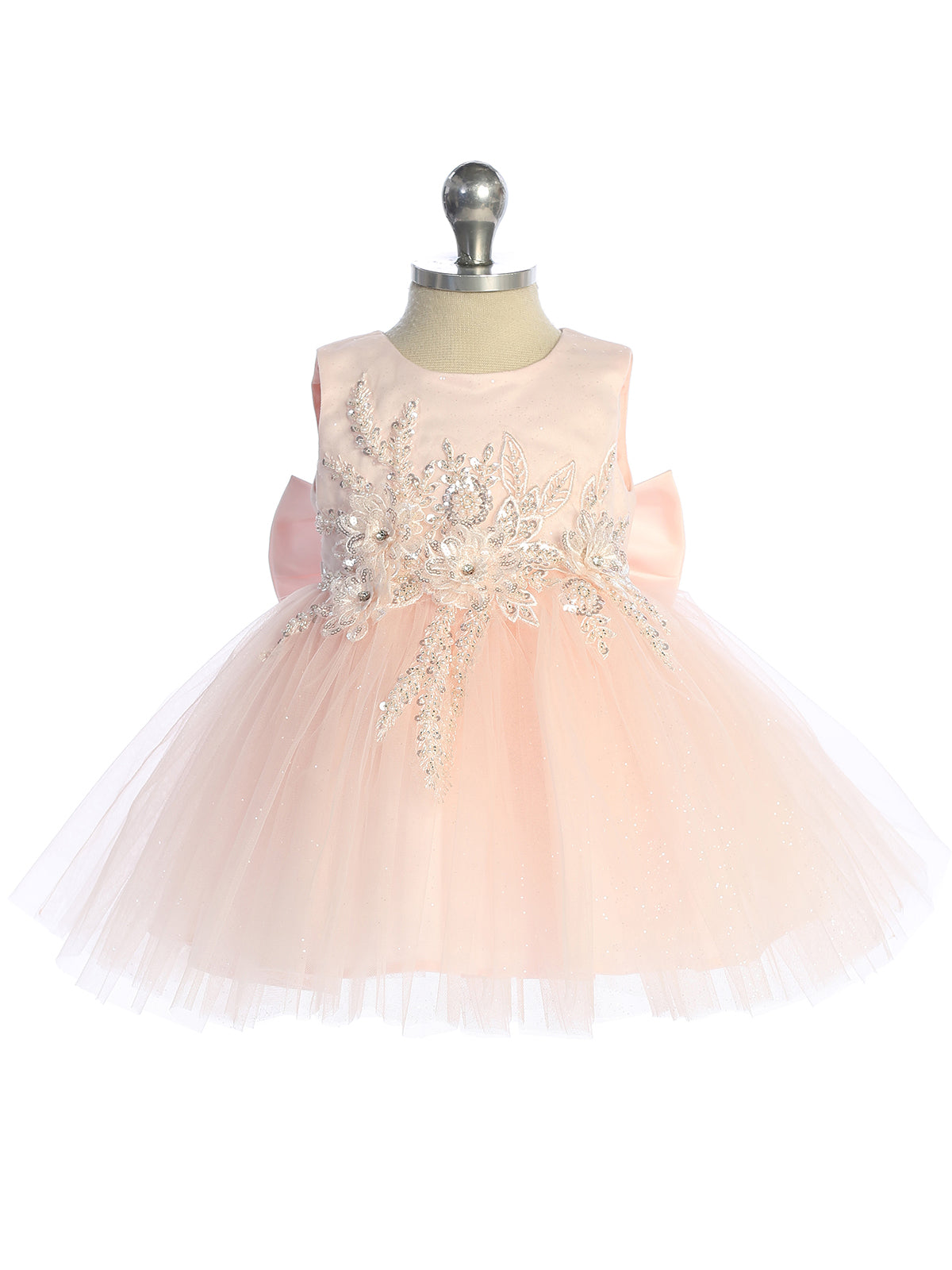 Infant Glitter Tulle Bodice with Bead and Sequin 3D Flowers Dress