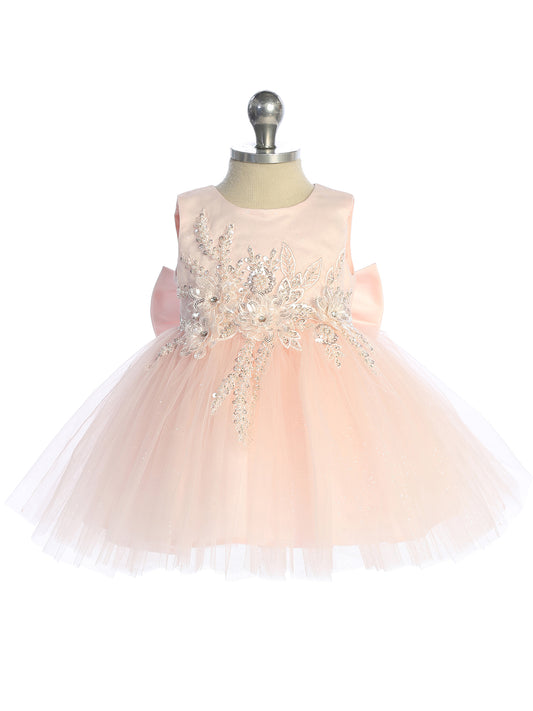 Infant Glitter Tulle Bodice with Bead and Sequin 3D Flowers Dress