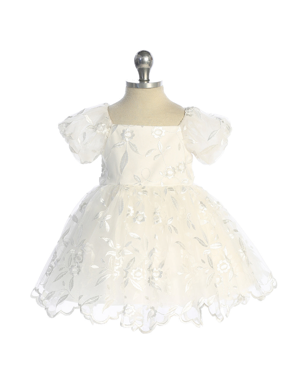 Infant Beautiful All Lace Dress with Stretch Puff Sleeves