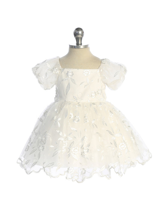 Infant Beautiful All Lace Dress with Stretch Puff Sleeves
