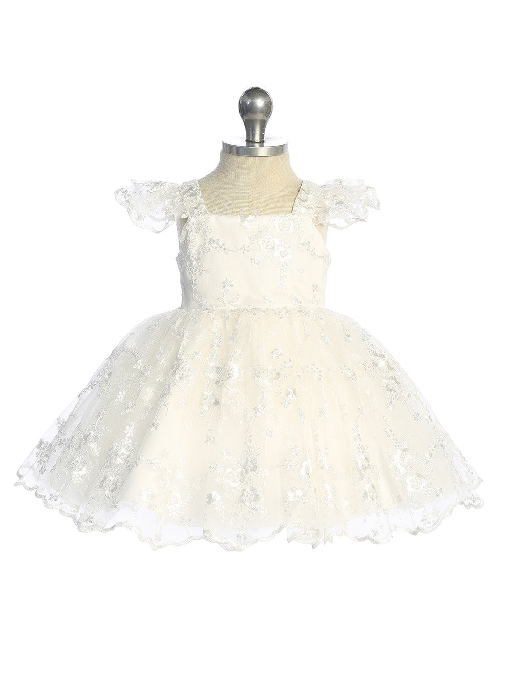 Infant All Lace Flutter Sleeve Dress with a Square Neckline