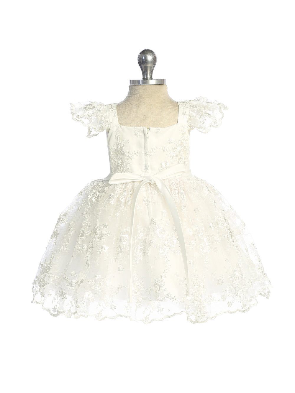 Infant All Lace Flutter Sleeve Dress with a Square Neckline