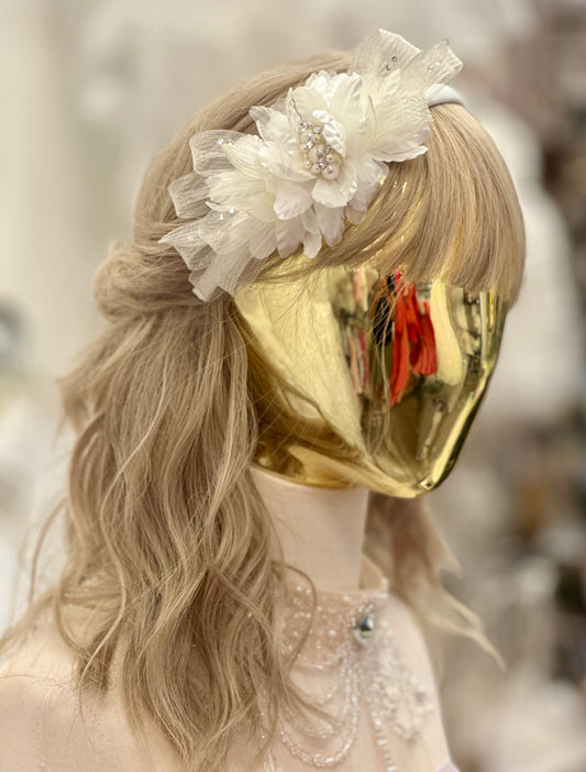 Satin flower with pearls & rhinestones Headband