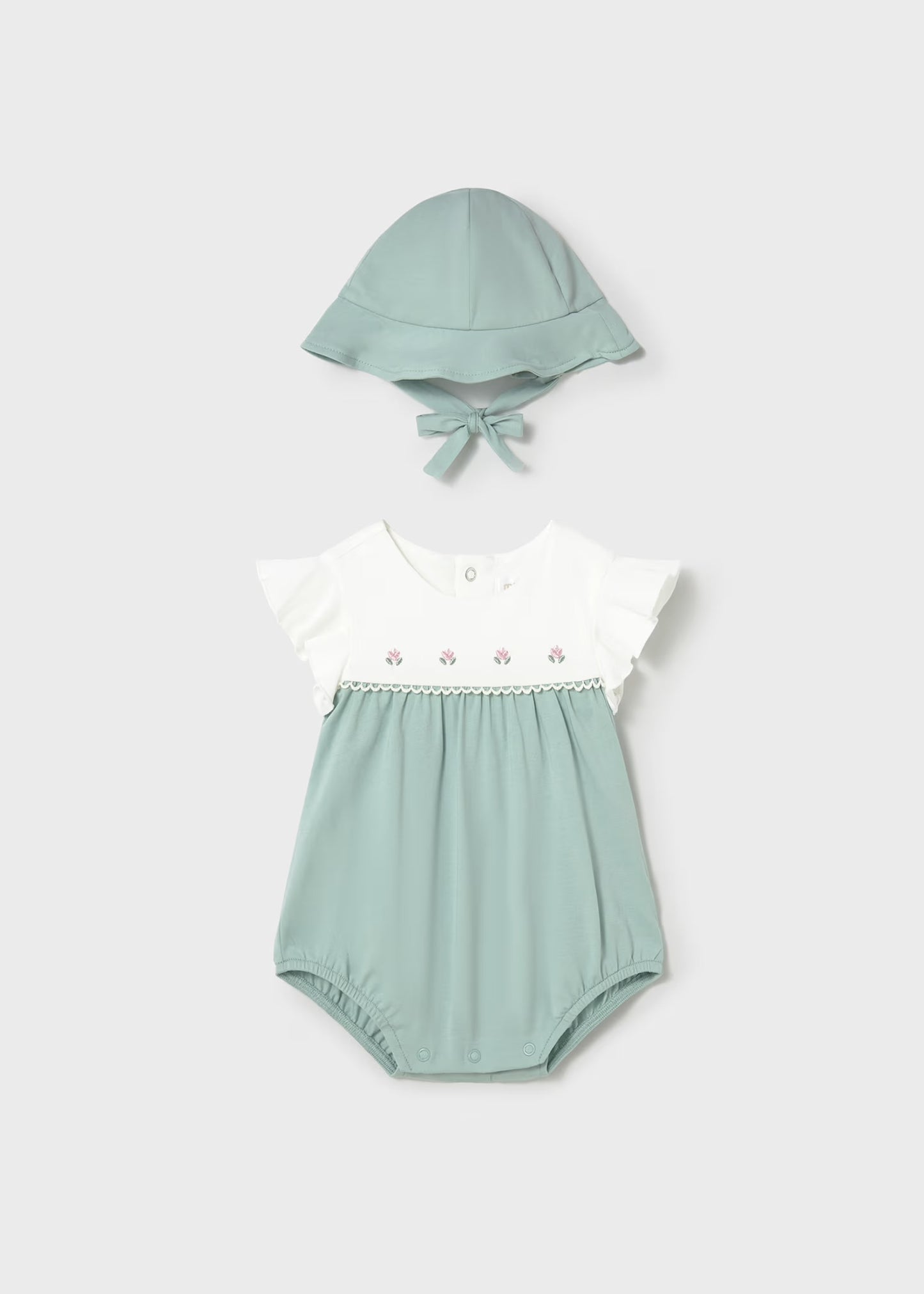 Mayoral Newborn Girl Floral Romper with Hat