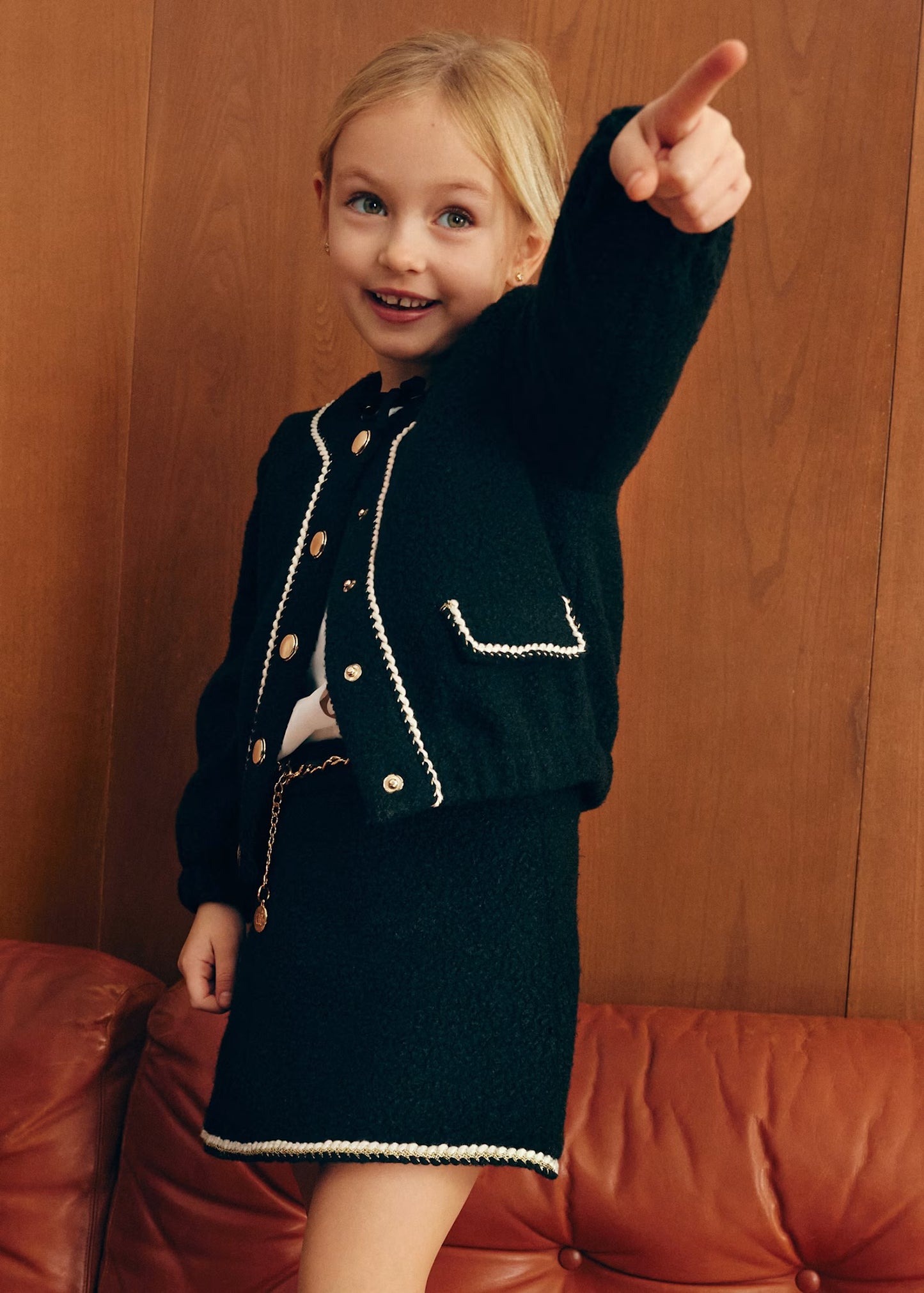 Abel & Lula Girl Faux Shearling Jacket, Shearling Skirt with Belt Set