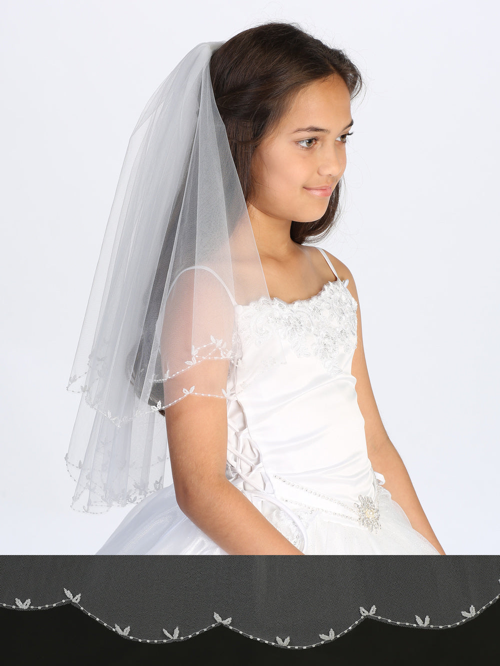 Girls Veil with Scallop Edge and Beading