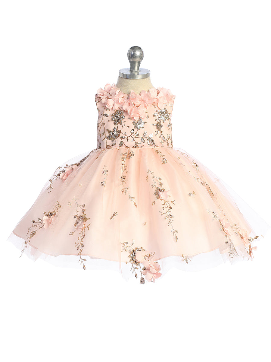 Infant 3D Floral Dress with Glitter
