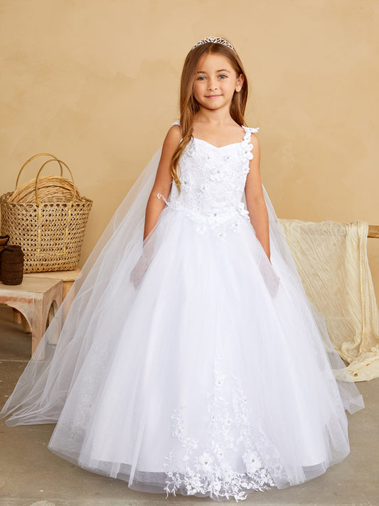 Girls Gorgeous 3D Floral Bodice with Glitter Tulle Skirt and Detachable Cape