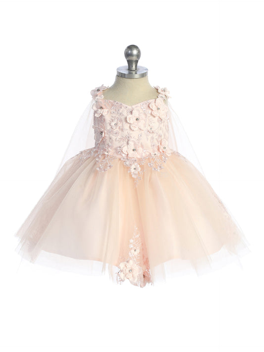 Infant Lace Bodice with 3D Flowers and Rhinestones Dress