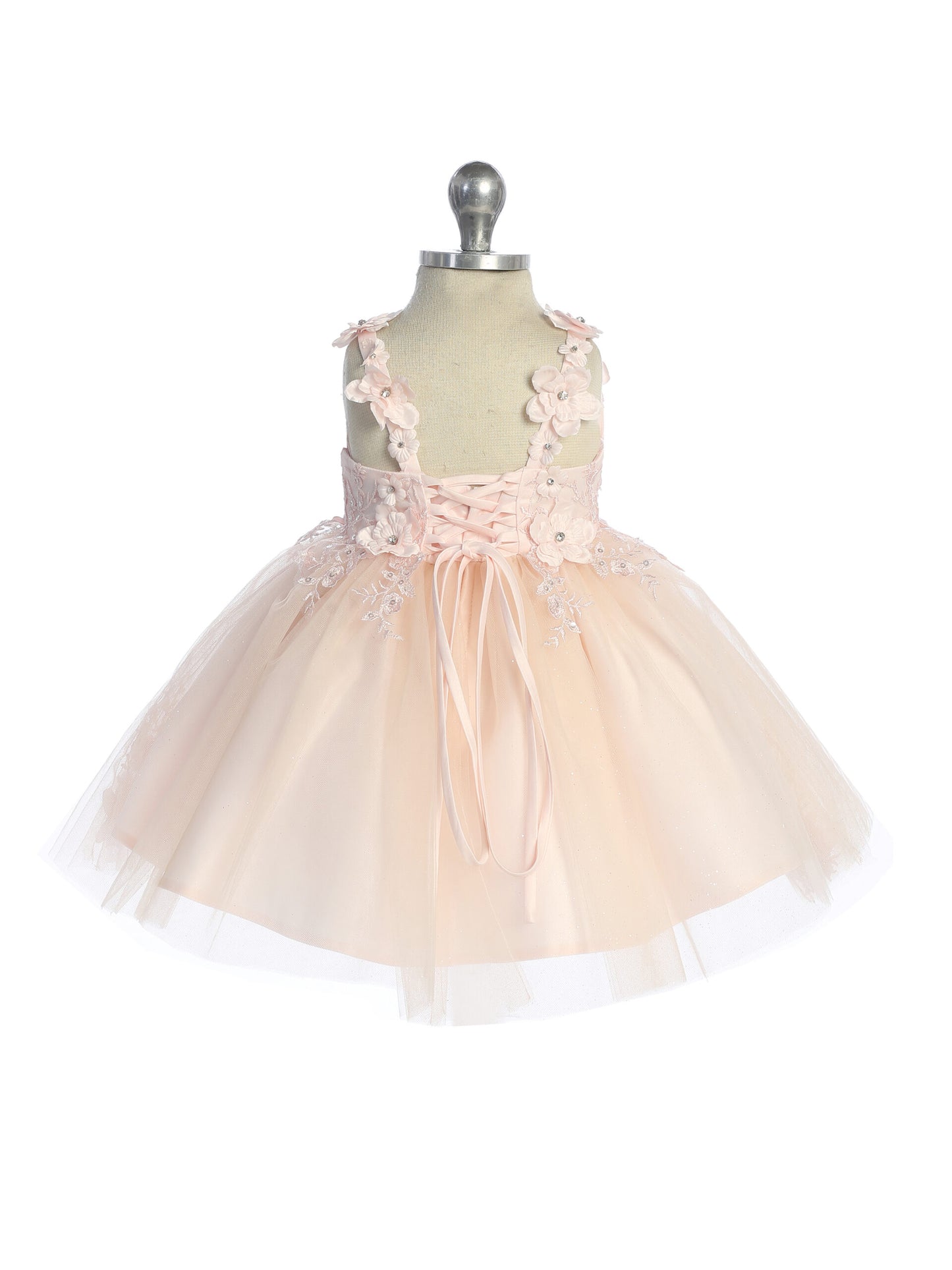 Infant Lace Bodice with 3D Flowers and Rhinestones Dress