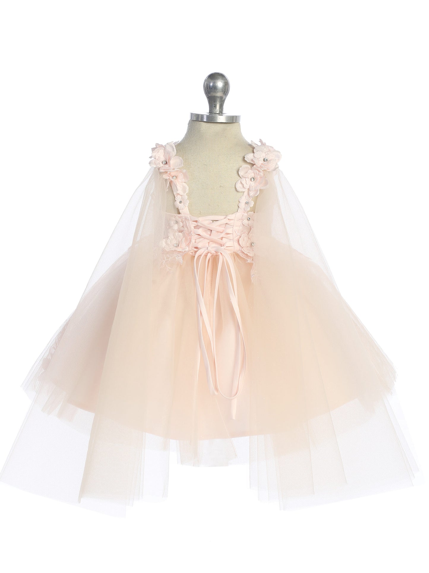 Infant Lace Bodice with 3D Flowers and Rhinestones Dress