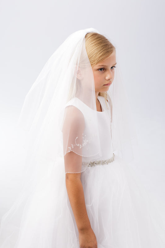 Girls Veil with Crystals set in Floral Motif