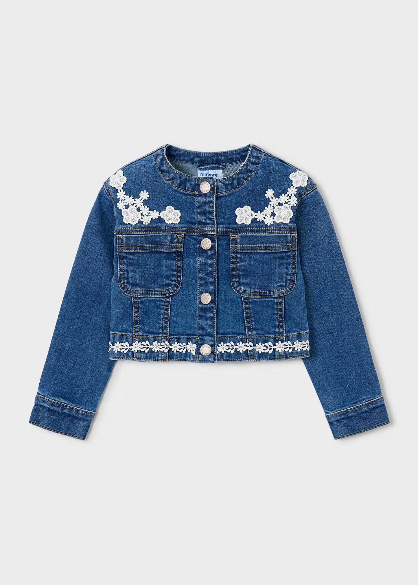 Mayoral Girl Denim Jacket with Guipure Details