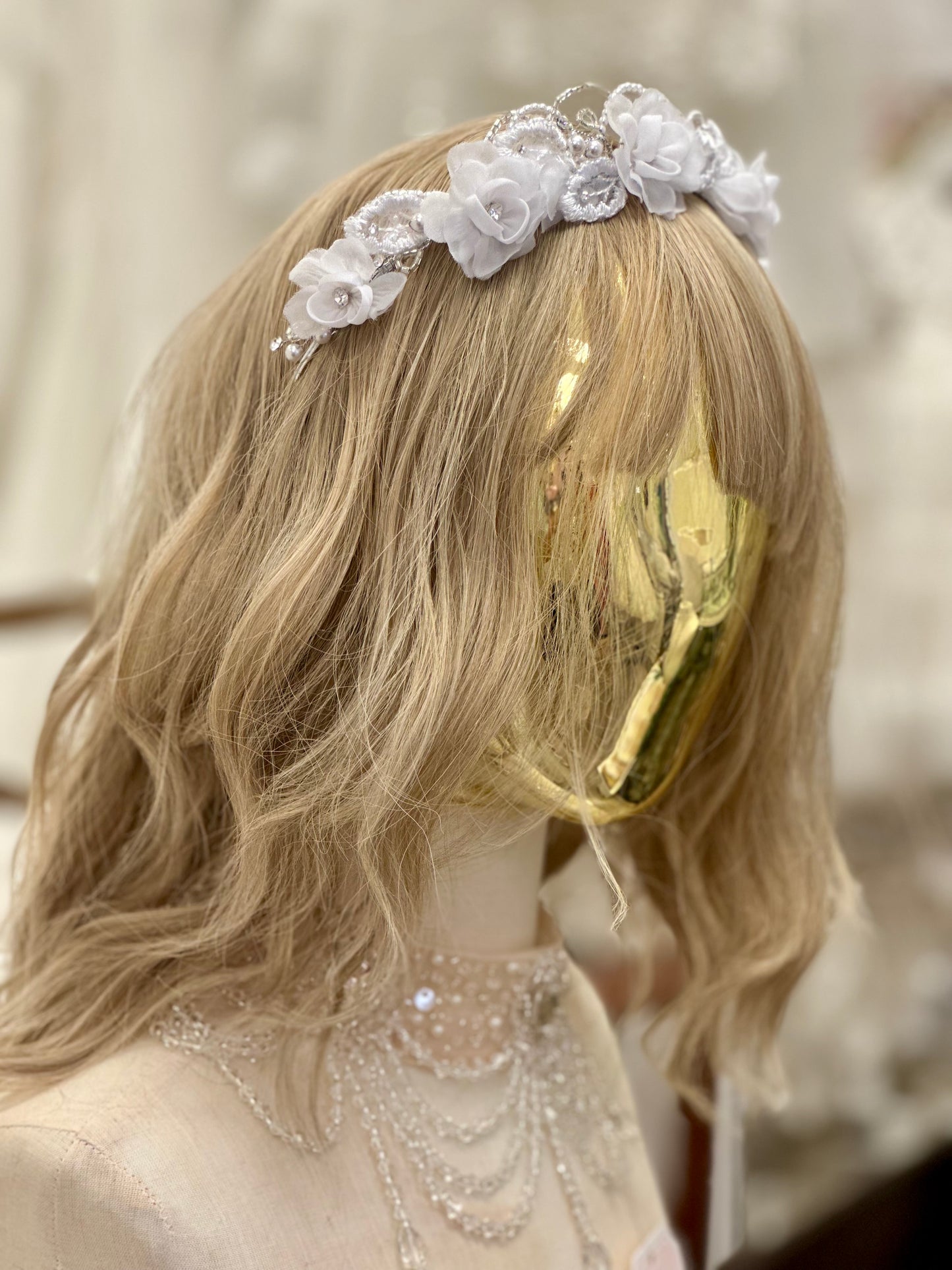 Organza flowers with rhinestone Headband