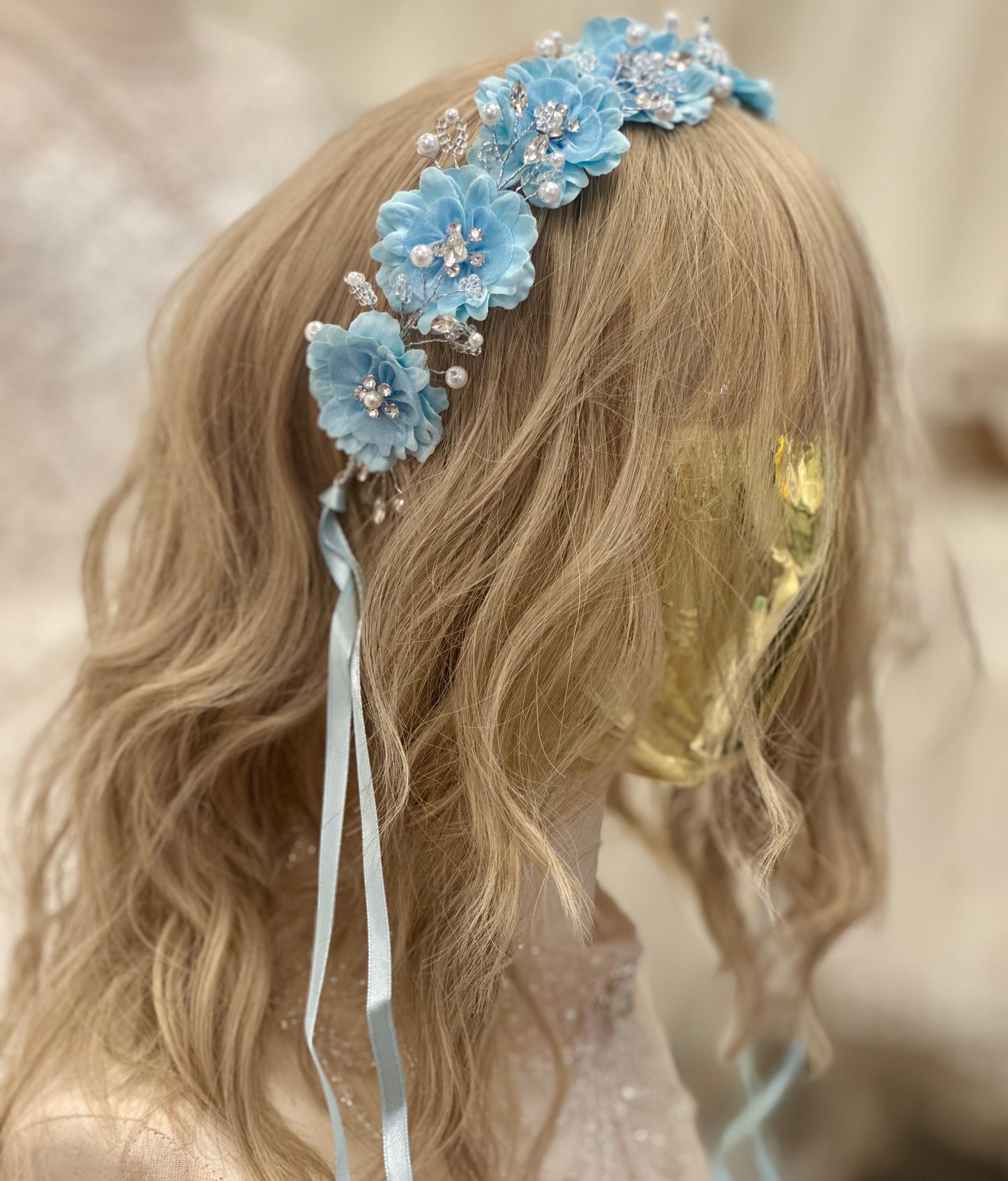 Silk Flower Headband with Rhinestones and Pearls