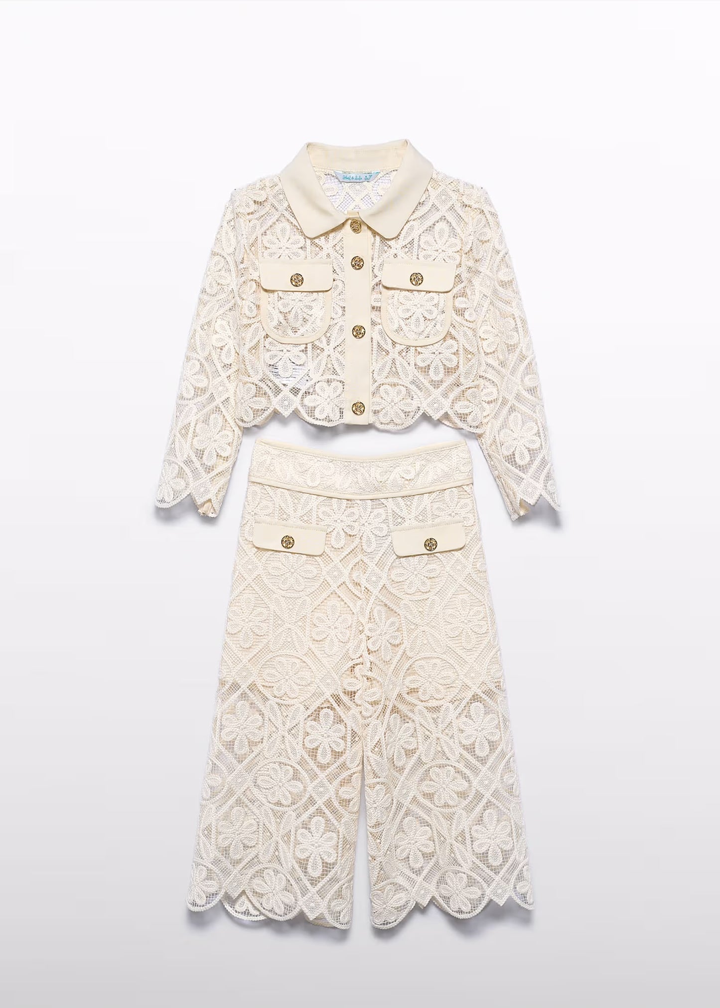 Abel & Lula Girl Guipure Culotte Pants Top & Blazer Set