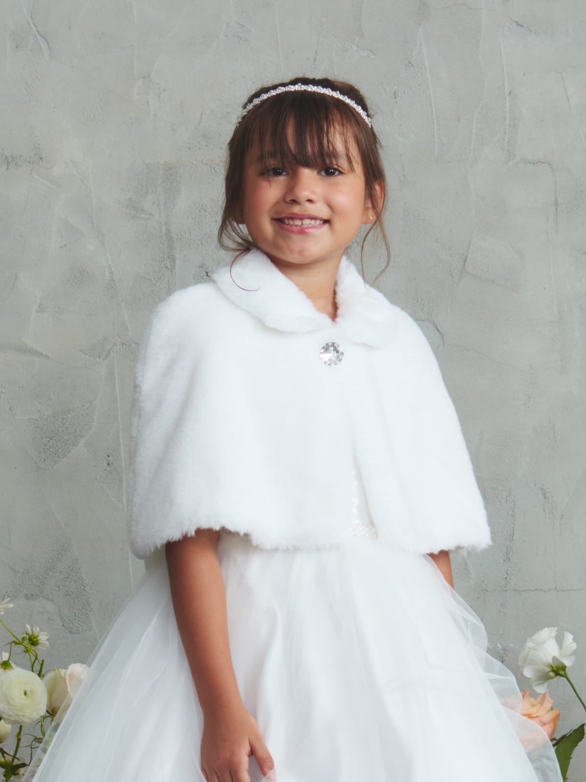 Girls Faux Fur Cape with Rhinestone Accent