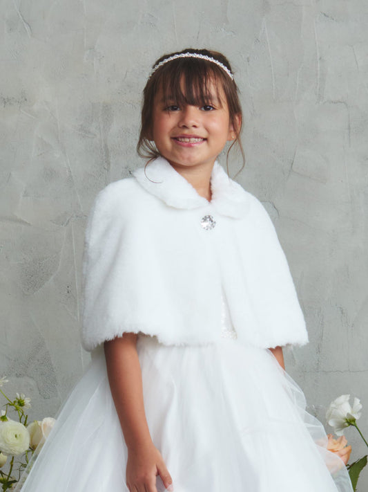 Girls Faux Fur Cape with Rhinestone Accent