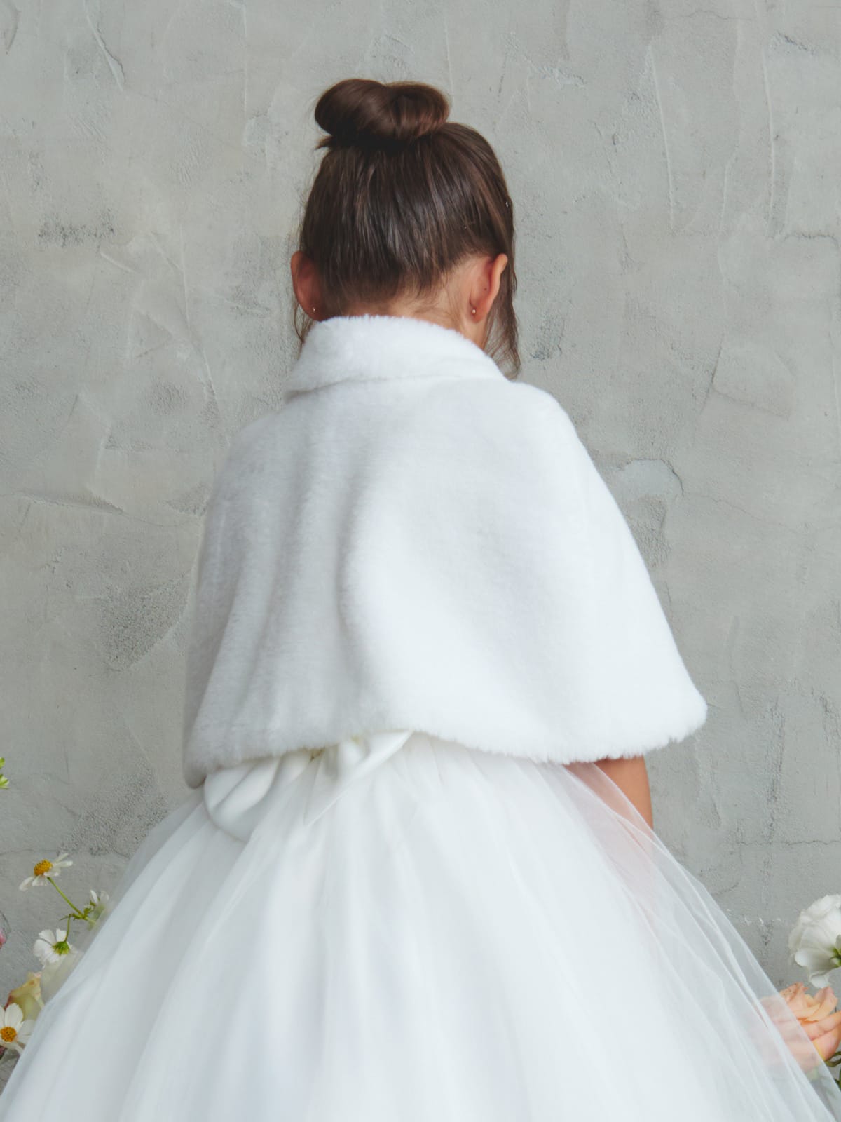 Girls Faux Fur Cape with Rhinestone Accent
