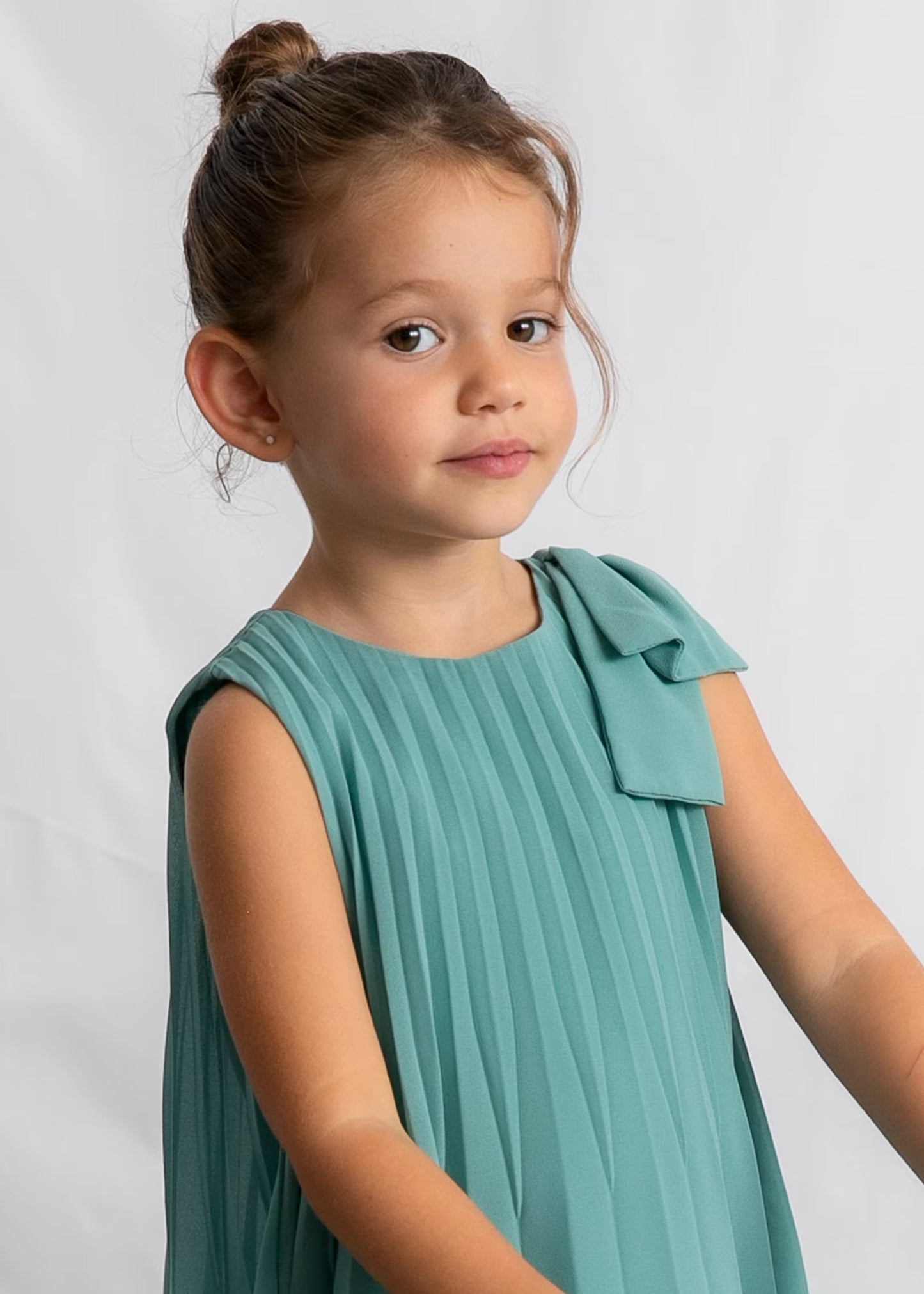 Mayoral Girl Pleated Dress with Shoulder Bow