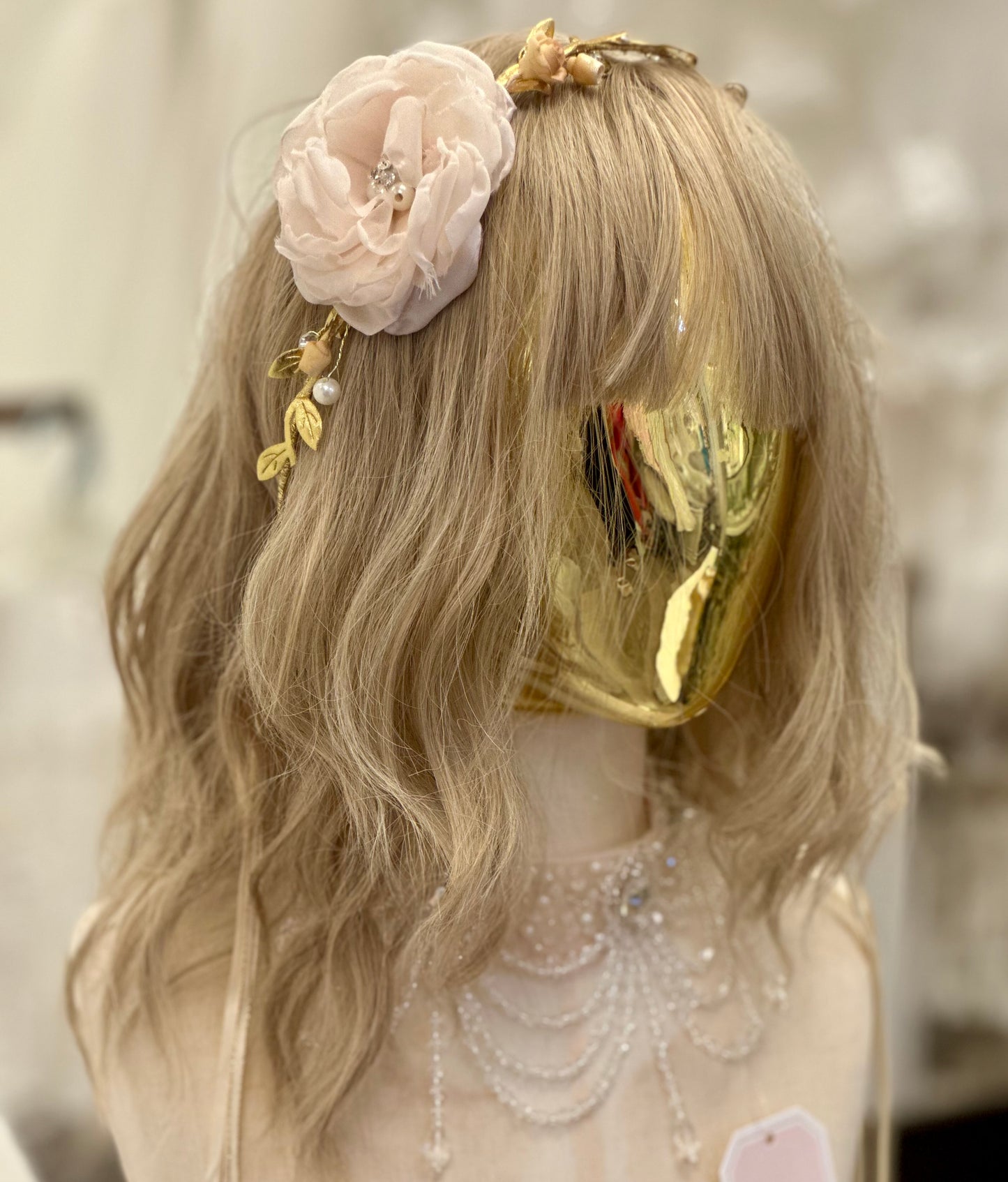 Champagne Flower Headpiece w/Gold Accents