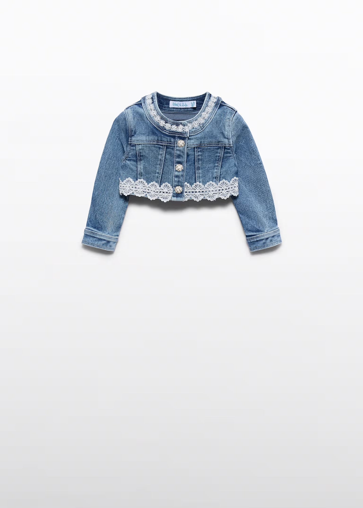 Abel & Lula Girl Guipure Denim Crop Jacket