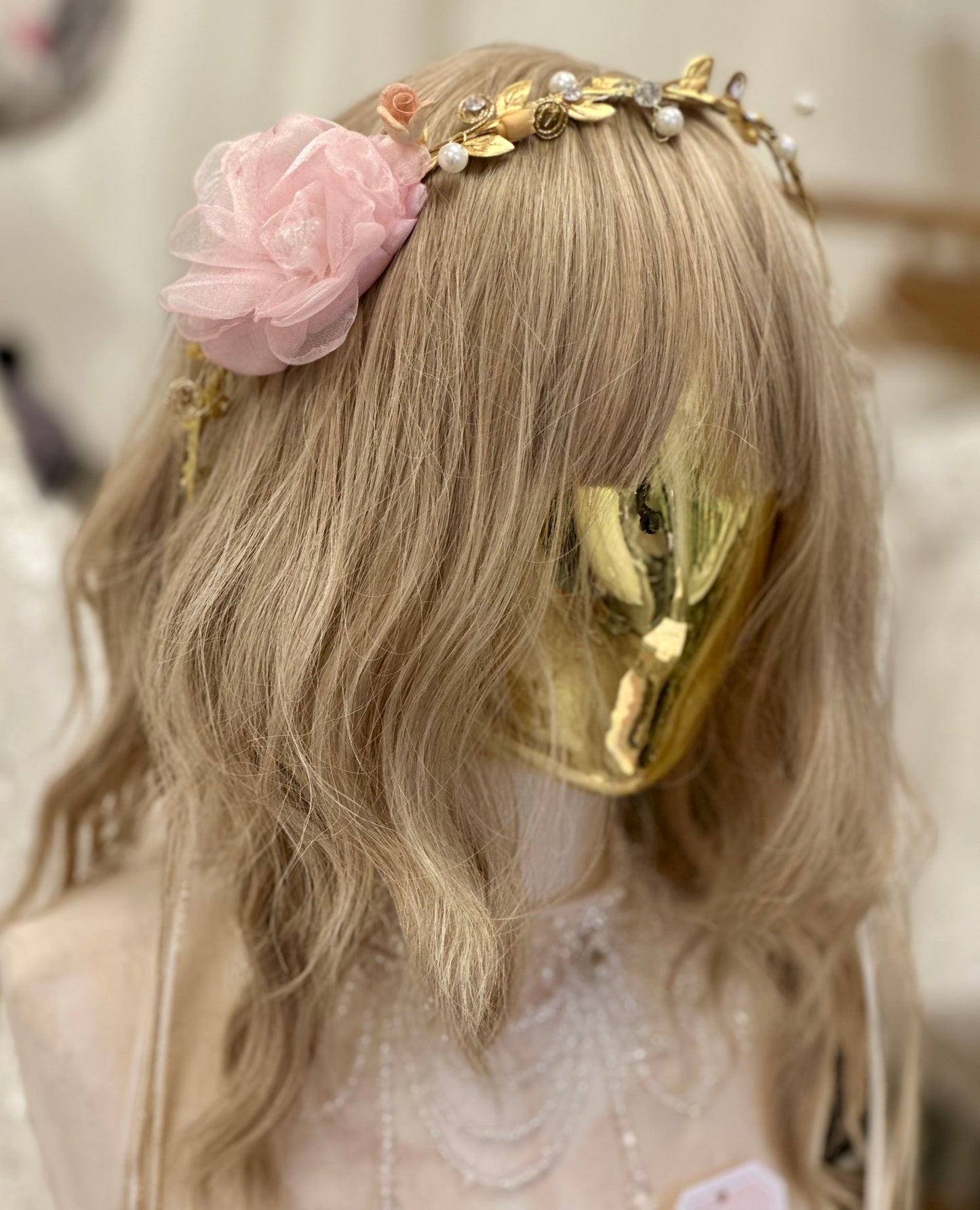 Blush Flower Headpiece w/Gold Accents