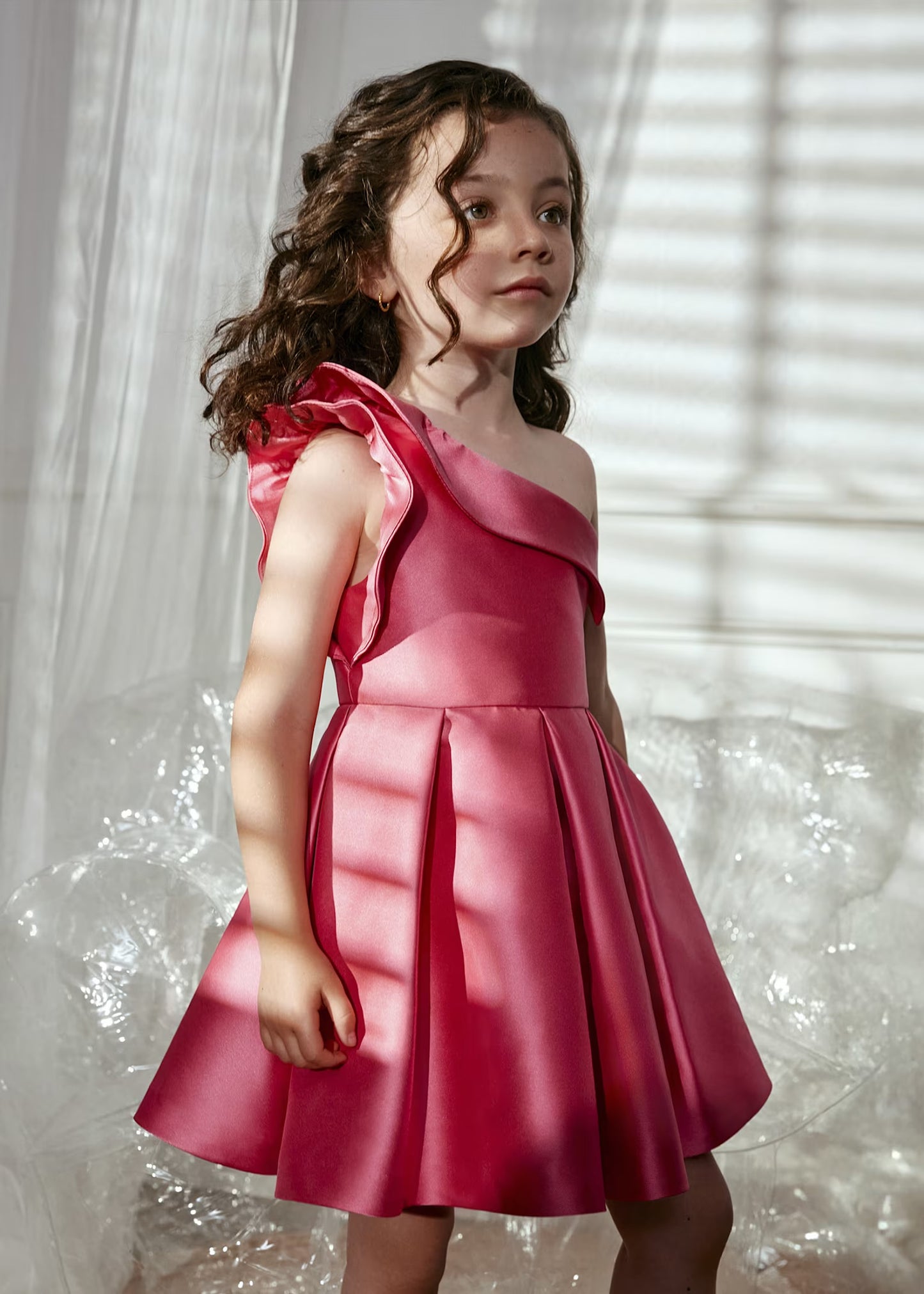 Abel & Lula Girl Asymmetric Mikado Silk Dress