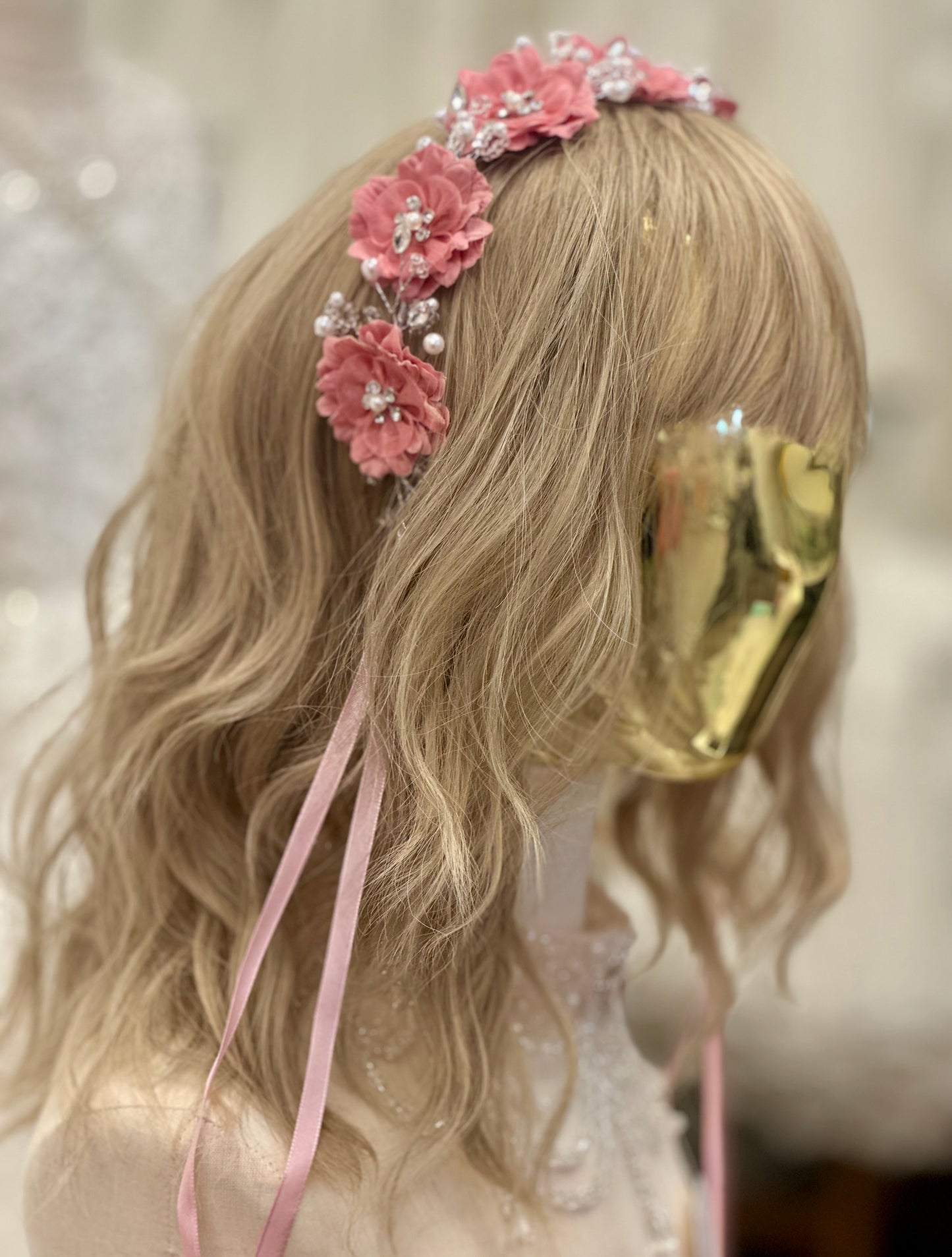 Silk Flower Headband with Rhinestones and Pearls