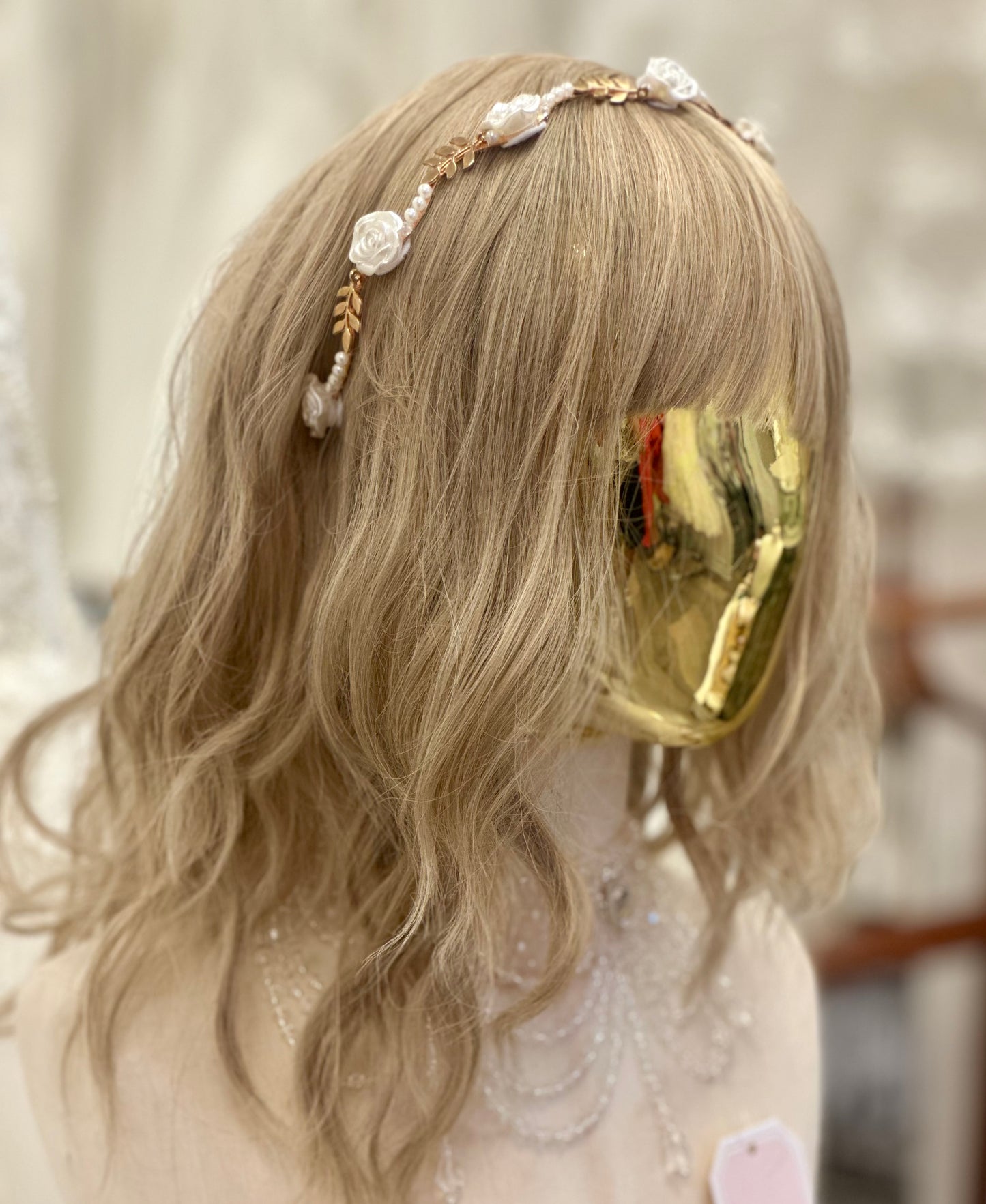 White Flowers/Gold Leaves Headband