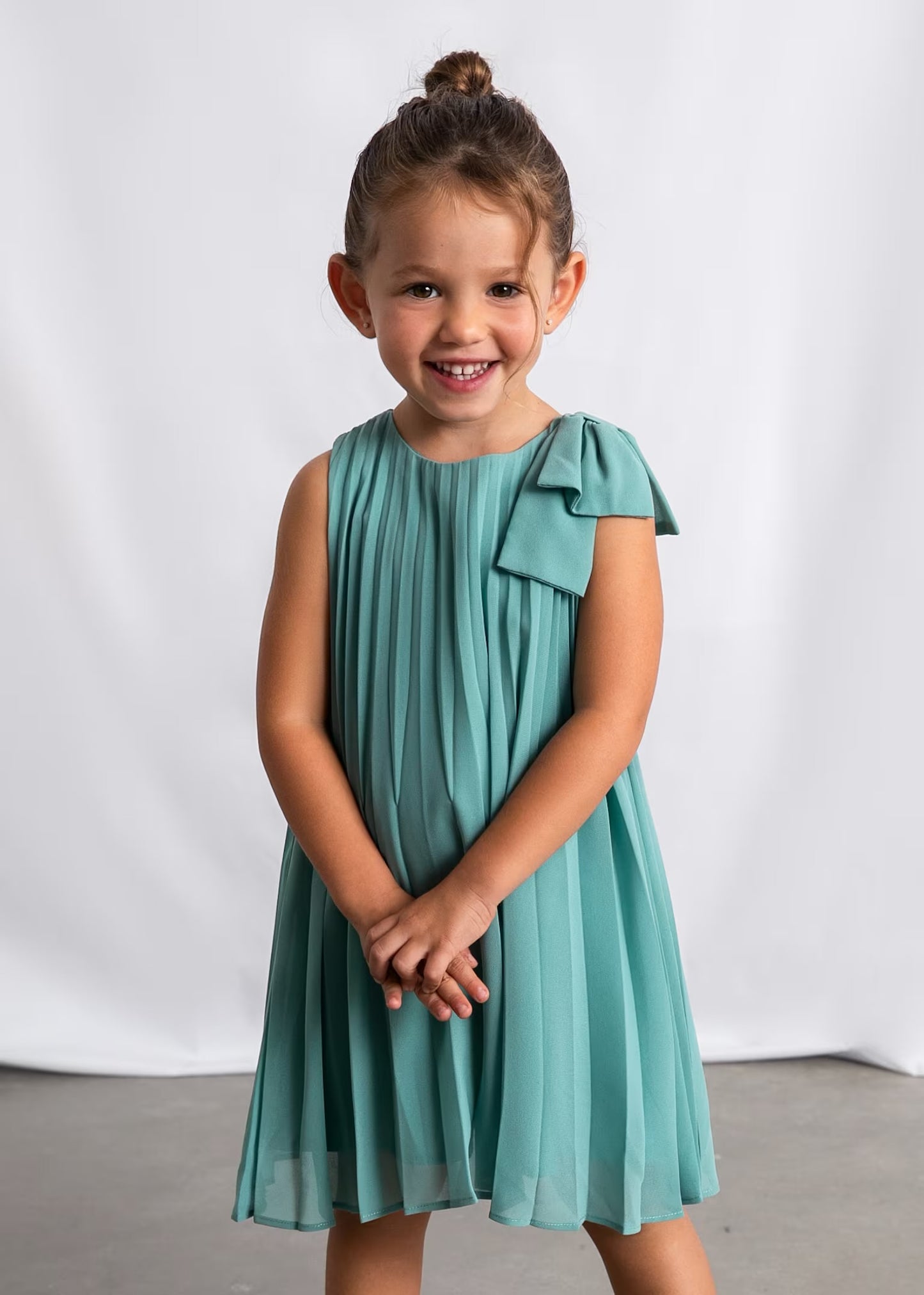 Mayoral Girl Pleated Dress with Shoulder Bow
