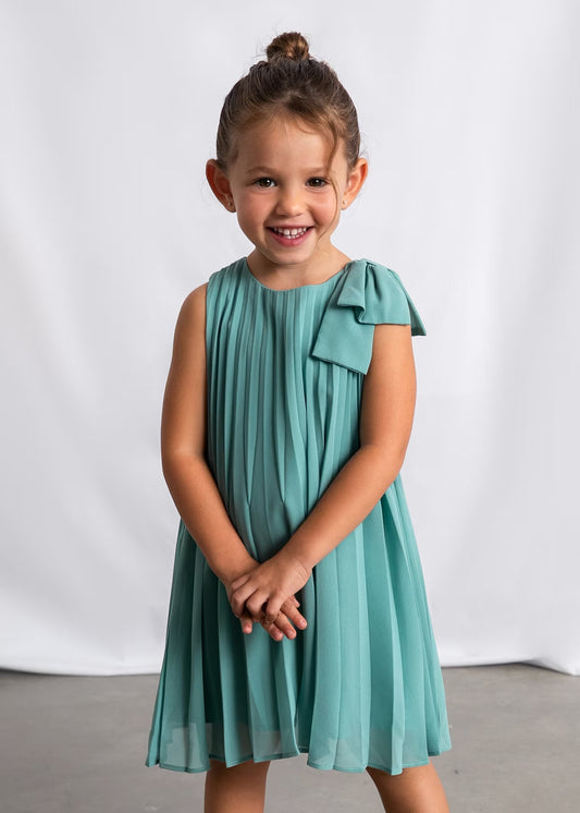 Mayoral Girl Pleated Dress with Shoulder Bow
