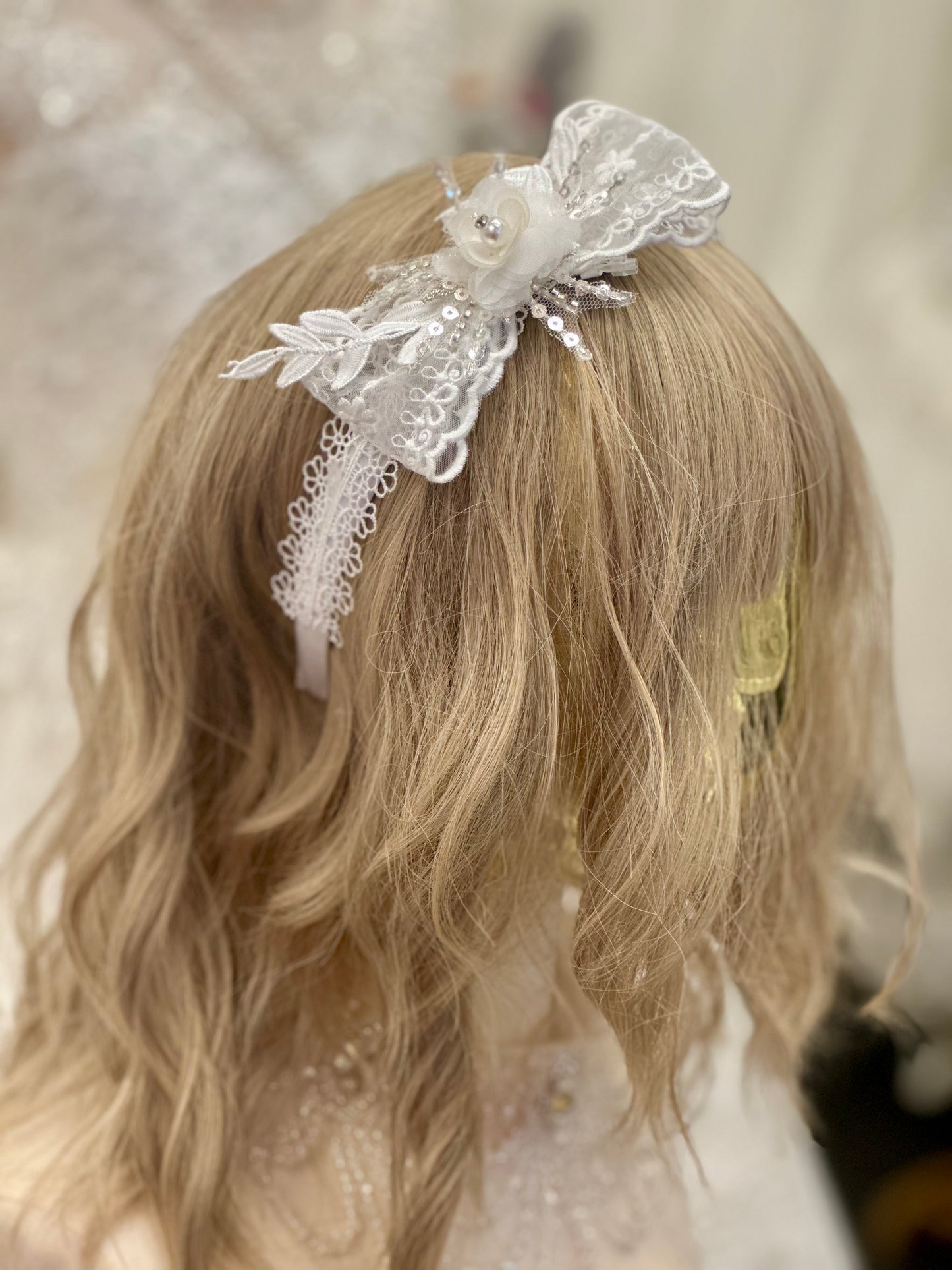 Satin Headband w/Lace Bow/Applique