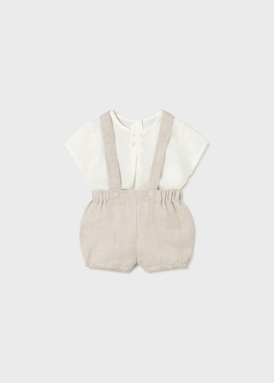 Mayoral Newborn Boy Shorts with Suspenders and Shirt Set