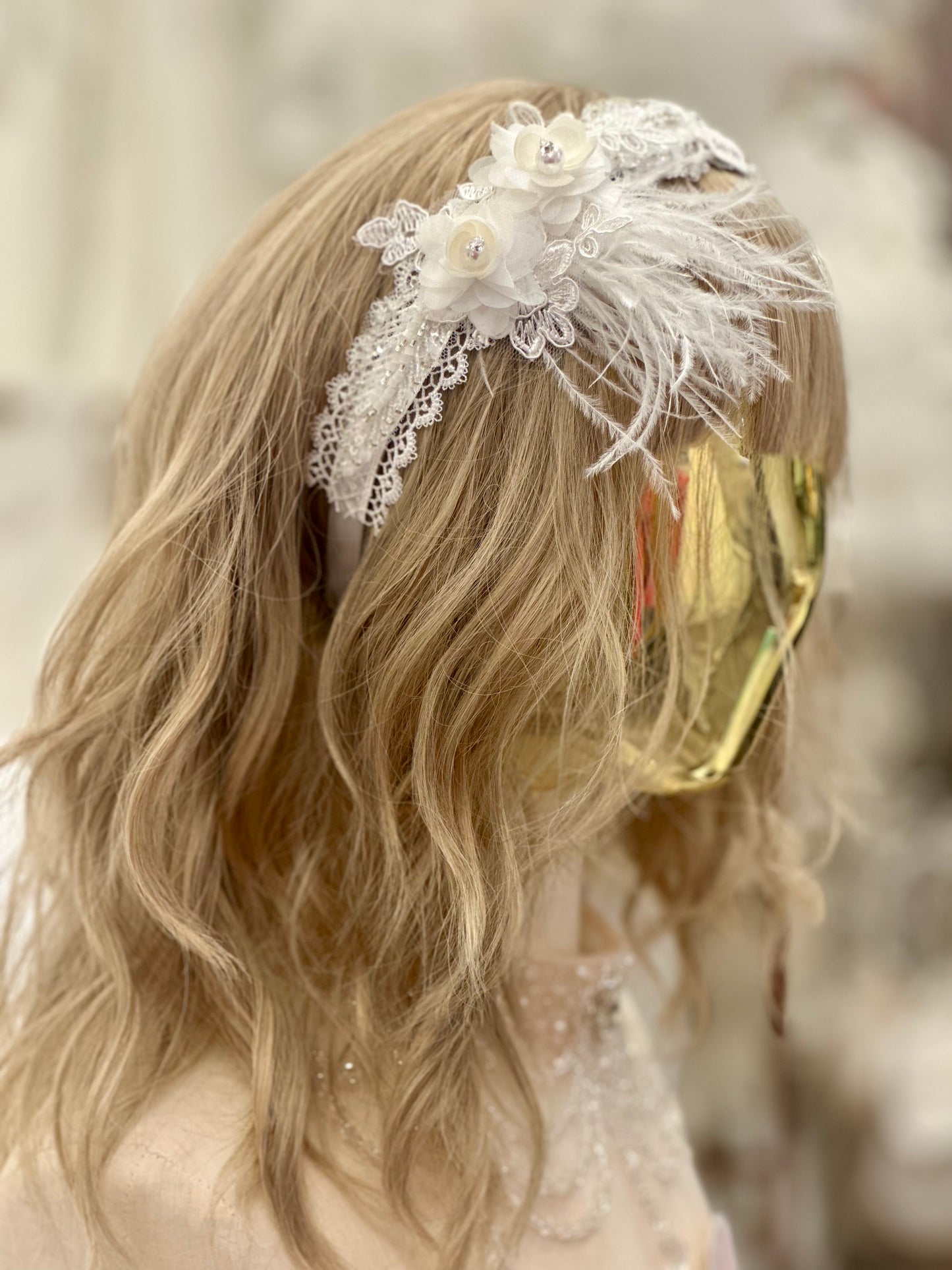 Satin Headband w/Feathers/Applique