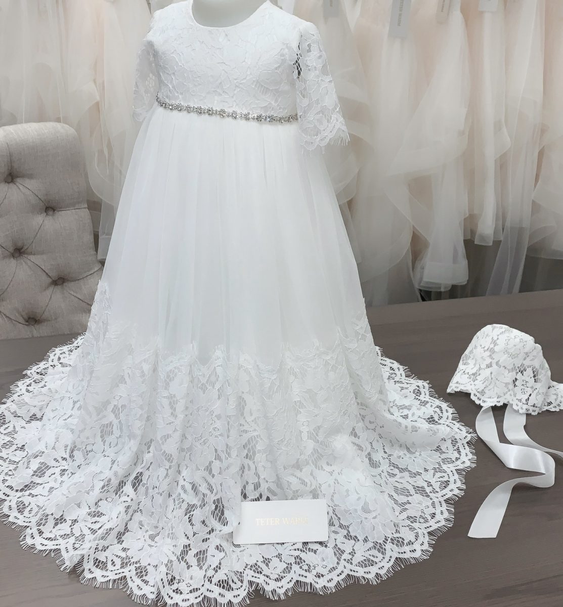 Teter Warm Infant Ivory Lace Gown w/Bonnet