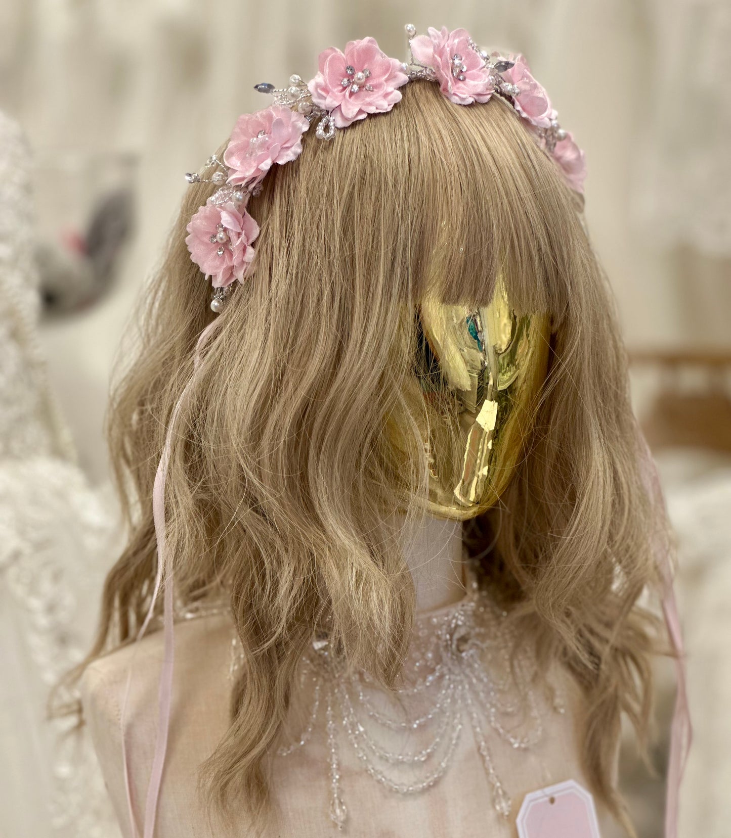 Silk Flower Headband with Rhinestones and Pearls