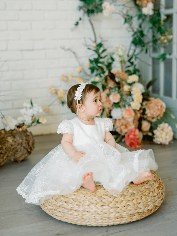 Teterwarm Infant Baptism Dress w/Lace Cap Sleeve