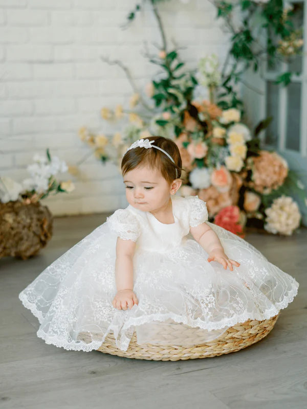 Teterwarm Infant Baptism Dress w/Lace Cap Sleeve