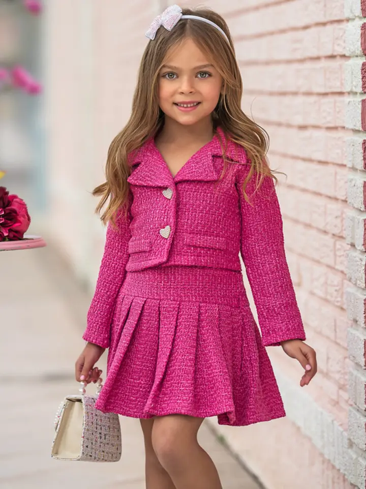 Power Posing Pink Blazer & Pleated Skirt