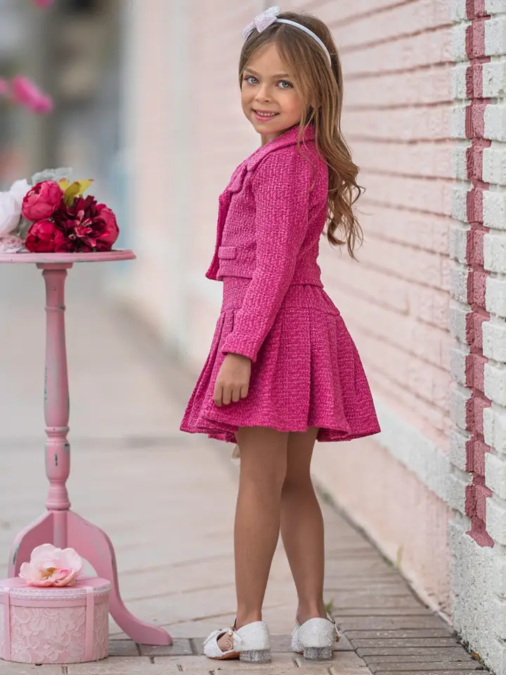 Power Posing Pink Blazer & Pleated Skirt