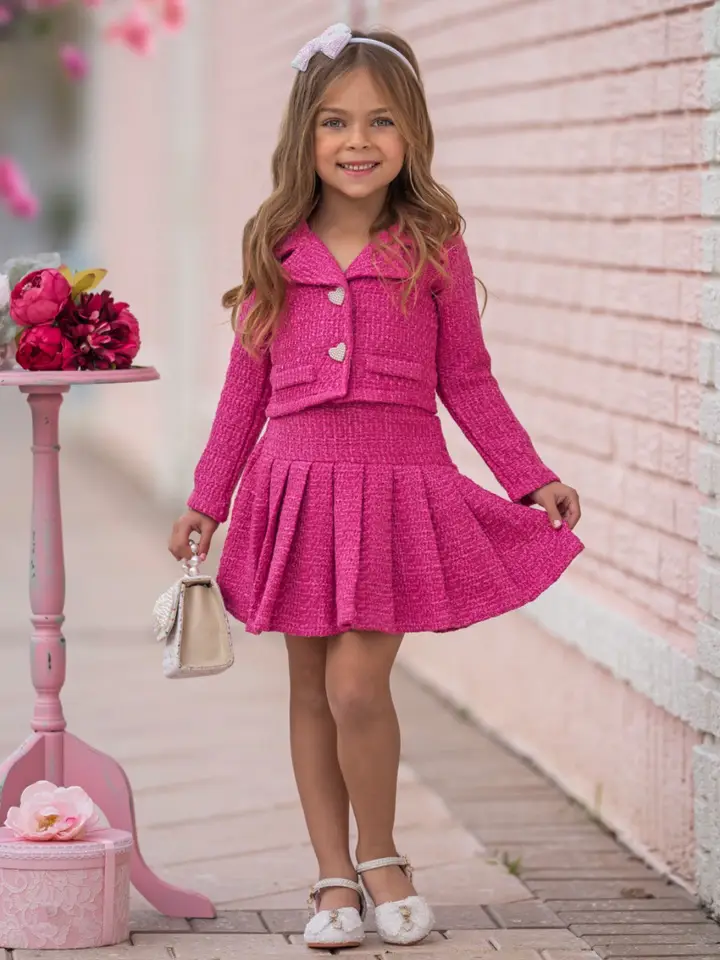 Power Posing Pink Blazer & Pleated Skirt