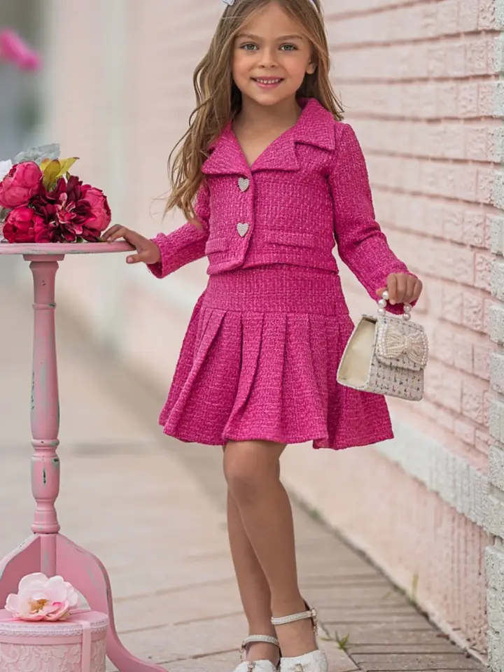 Power Posing Pink Blazer & Pleated Skirt